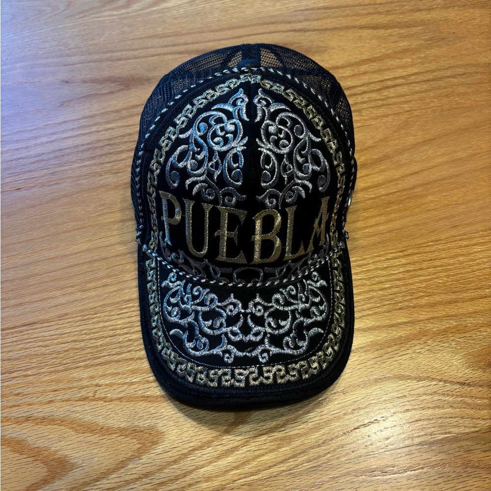 Mexican Gorra Black and Gold Embroidered Cap Size-Adjustable NWOT